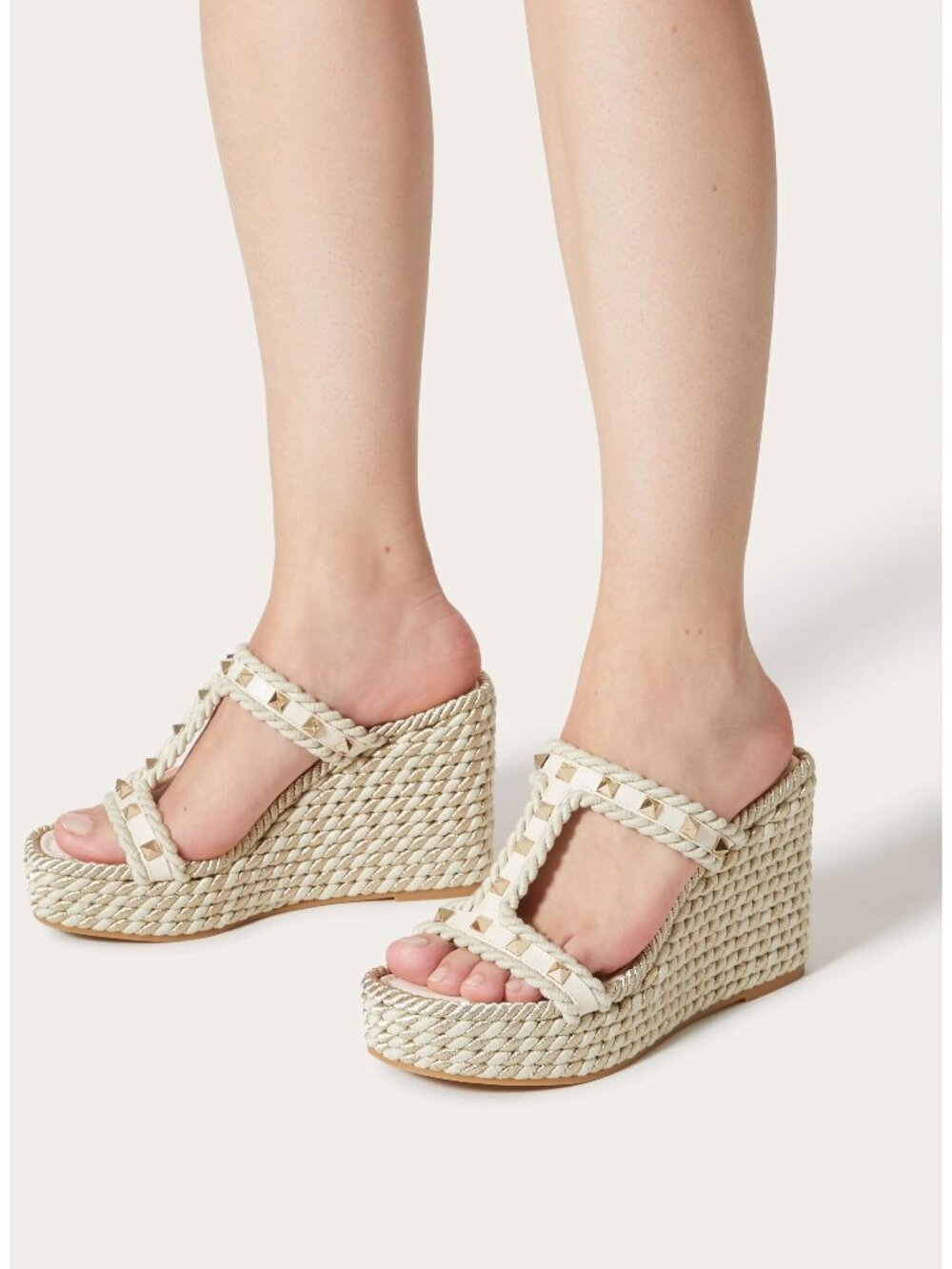 NWT Valentino Garavani Authentic Rockstud Torchon Wedge Sandal